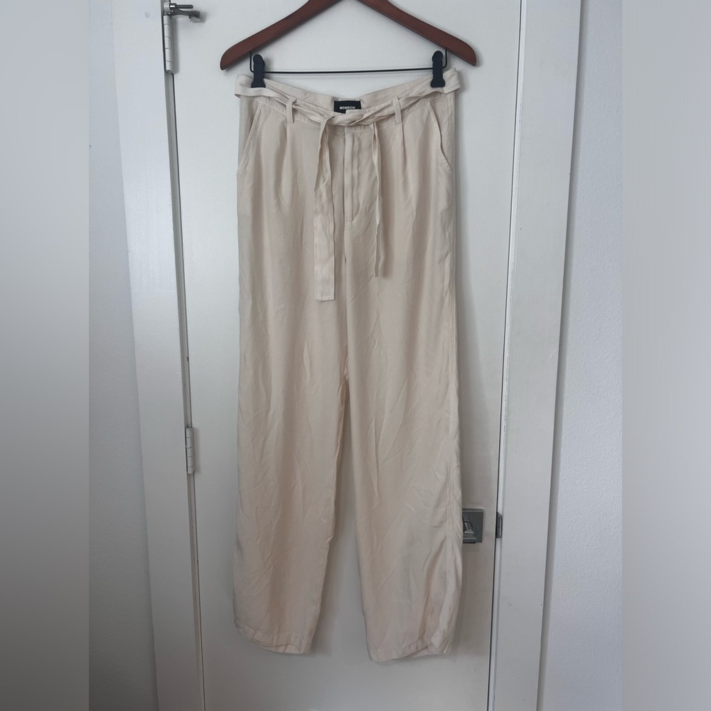 Monrow Off White Tie Waist Straight Pants